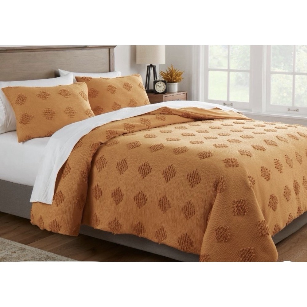 Threshold Tufted Diamond Crinkle Duvet Cover Set - Full/Queen In Dark Gold